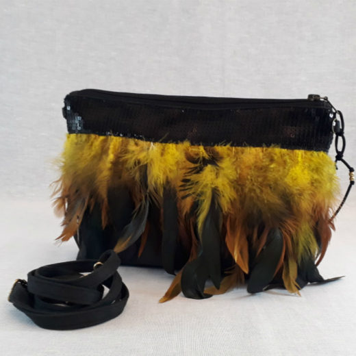 bolso bandolera eventos plumas amarillas