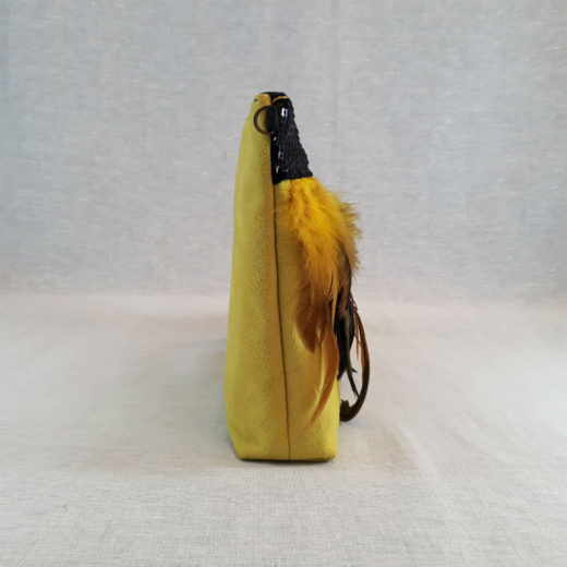 bolso bandolera lateral amarillo plumas