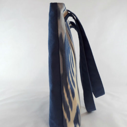 bolso tote mujer lateral azul y crema