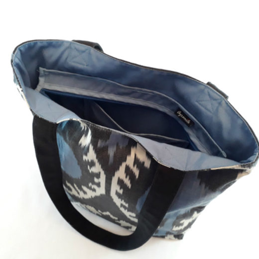 tote mujer ikat azul interior