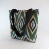 bolso tote mujer ikat verde, azul y negro