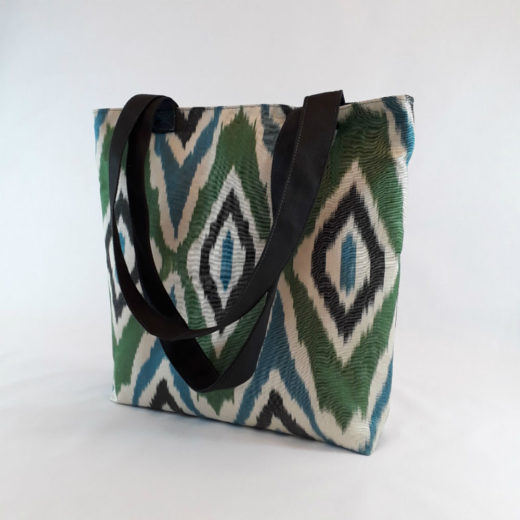 bolso tote mujer ikat verde, azul y negro