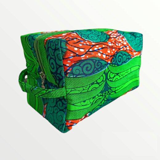 Neceser tela africana wax verde y naranja